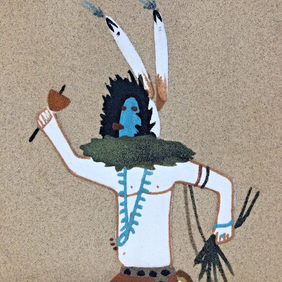 Kachina Sand Wall Art Navajo Native American Painting Panels VTG Set of 2 Signed - Picture 4 of 12